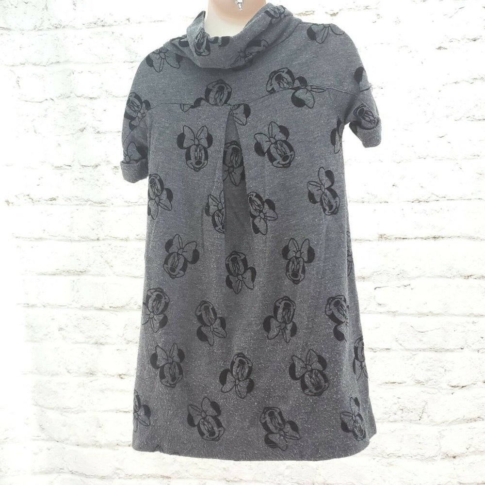 Monnalisa Girls Black Gray Minnie Mouse Turtle Neck Short Shift Dress Size 6